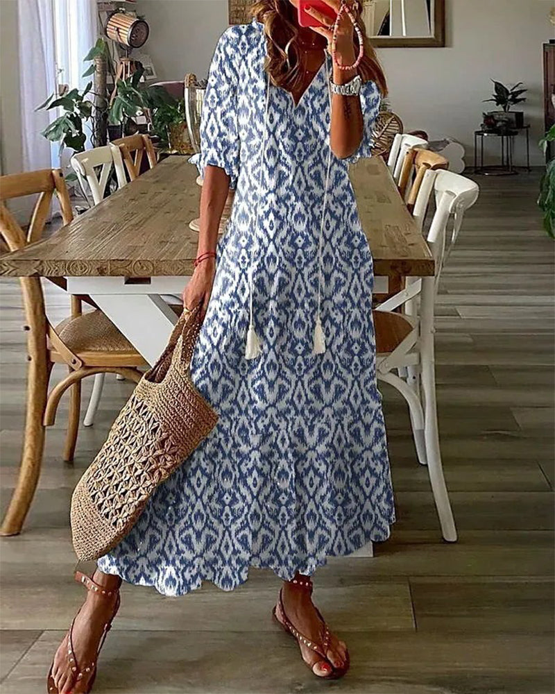 SUZANNE | BOHO VINTAGE V-NECK SUMMER DRESS