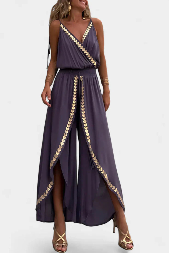 Donatila | Unique Jumpsuit with Golden Details and Open Leg