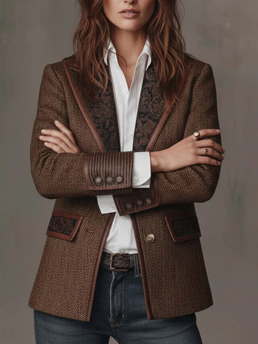 Vivien | Herringbone Panel Blazer