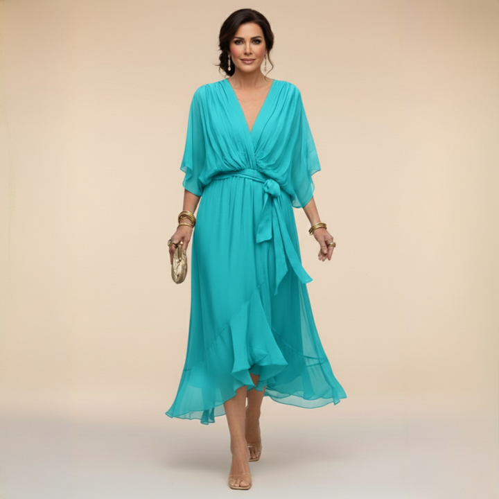 MARTA - CHIFFON DRESS WITH V-NECK