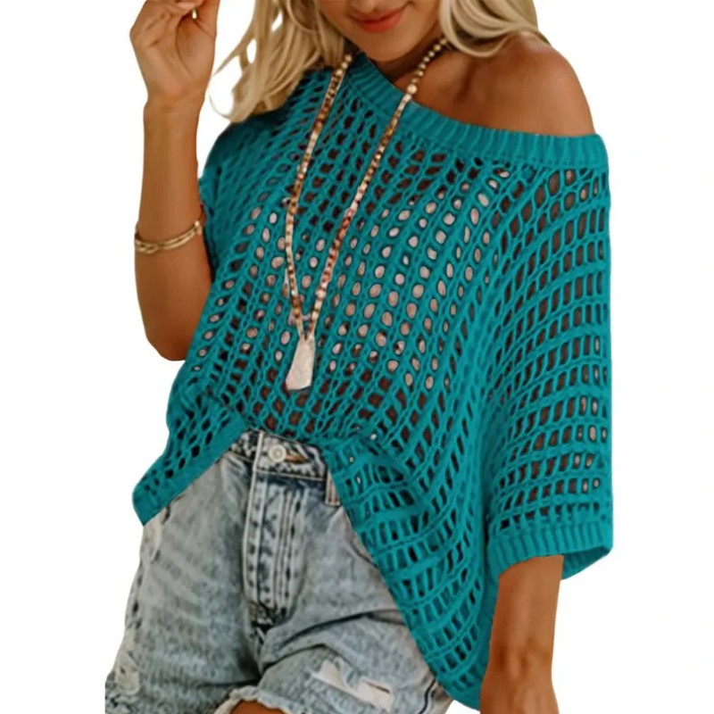 DESIREE - Lightweight Scoop Neck Beach Knit Pullover