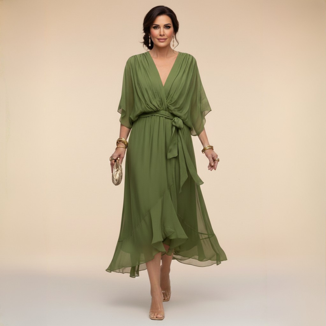 MILADY - CHIFFON DRESS WITH V-NECK