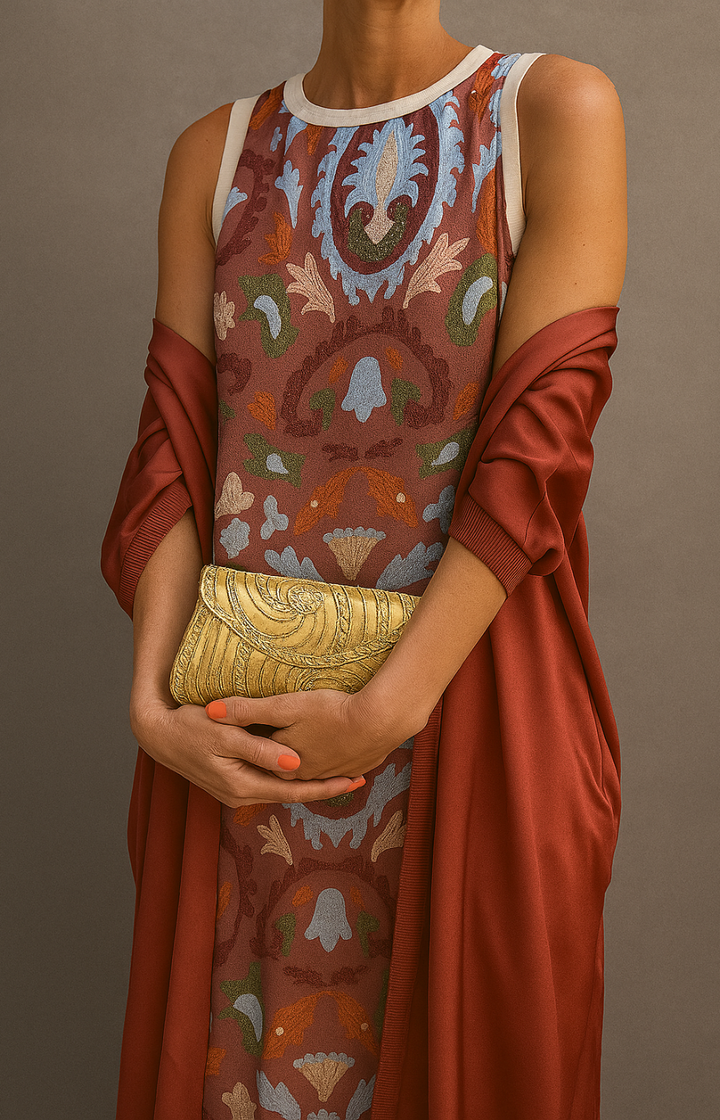 Elina | Long Printed Dress Set with Matching Gilet