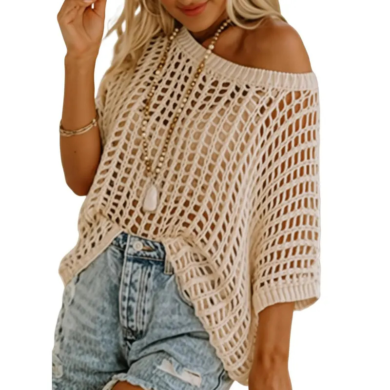 DESIREE - Lightweight Scoop Neck Beach Knit Pullover
