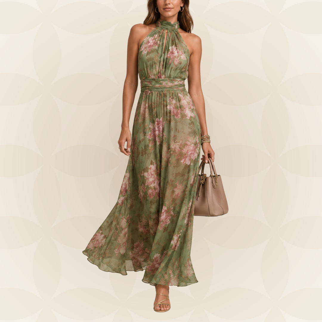 Fleur | Floral Maxi Dress with Halter Neck