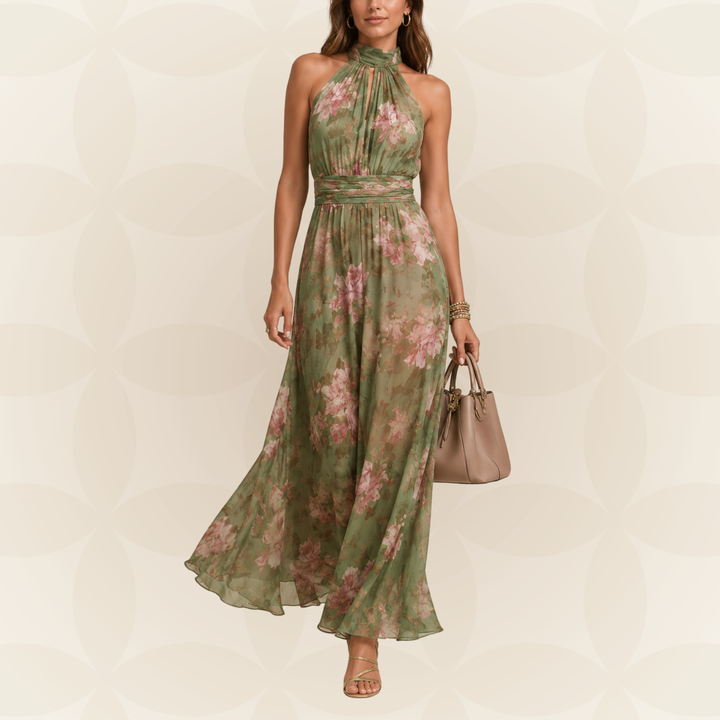 Fleur | Floral Maxi Dress with Halter Neck