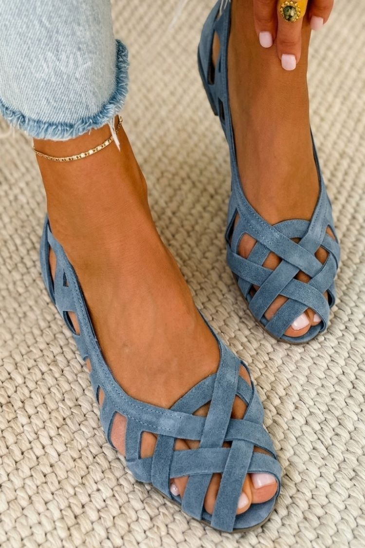 Janet | Flat open-toe sandals with woven fabric for Summer