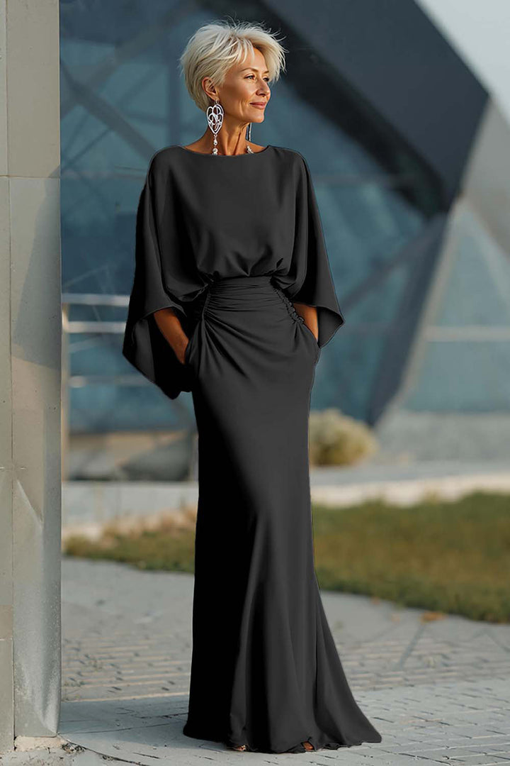 Dress 3/4 Sleeves Long Mother of the Bride Dress with Pockets