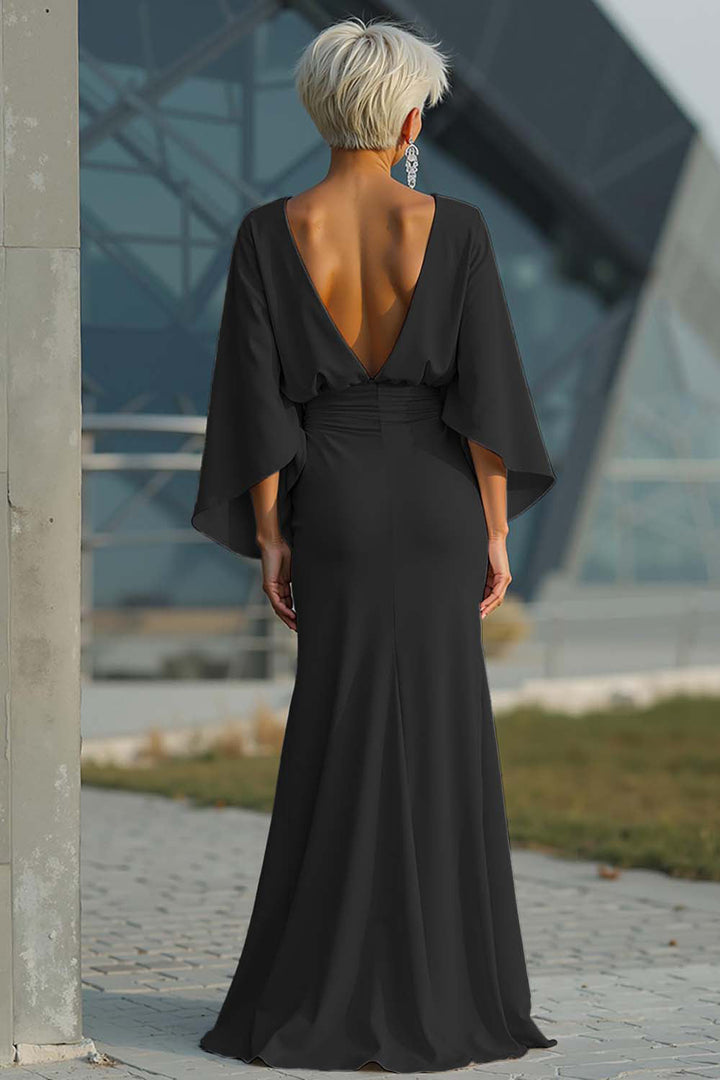 Dress 3/4 Sleeves Long Mother of the Bride Dress with Pockets