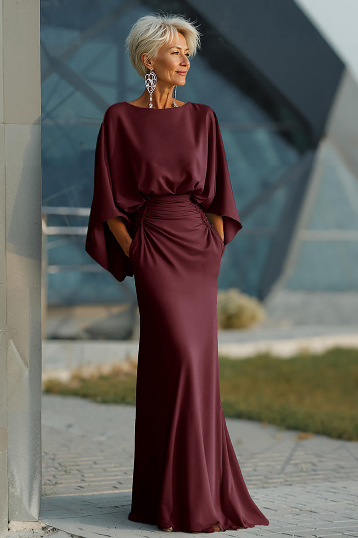 Dress 3/4 Sleeves Long Mother of the Bride Dress with Pockets