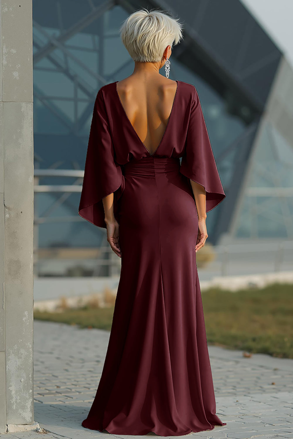 Dress 3/4 Sleeves Long Mother of the Bride Dress with Pockets