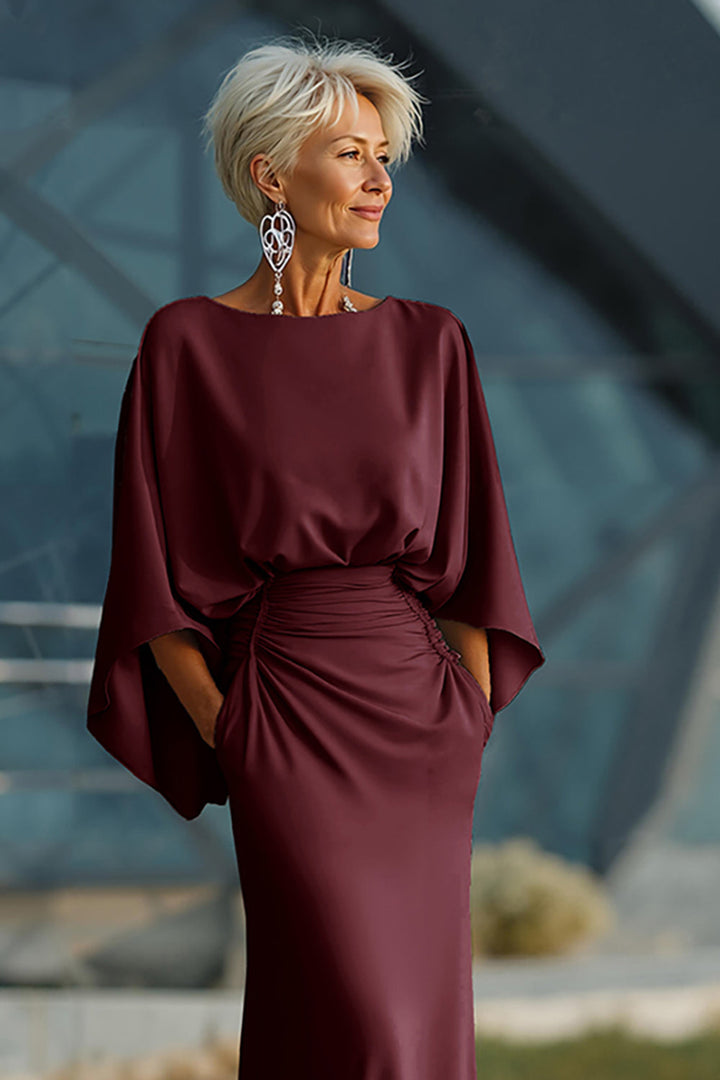Dress 3/4 Sleeves Long Mother of the Bride Dress with Pockets