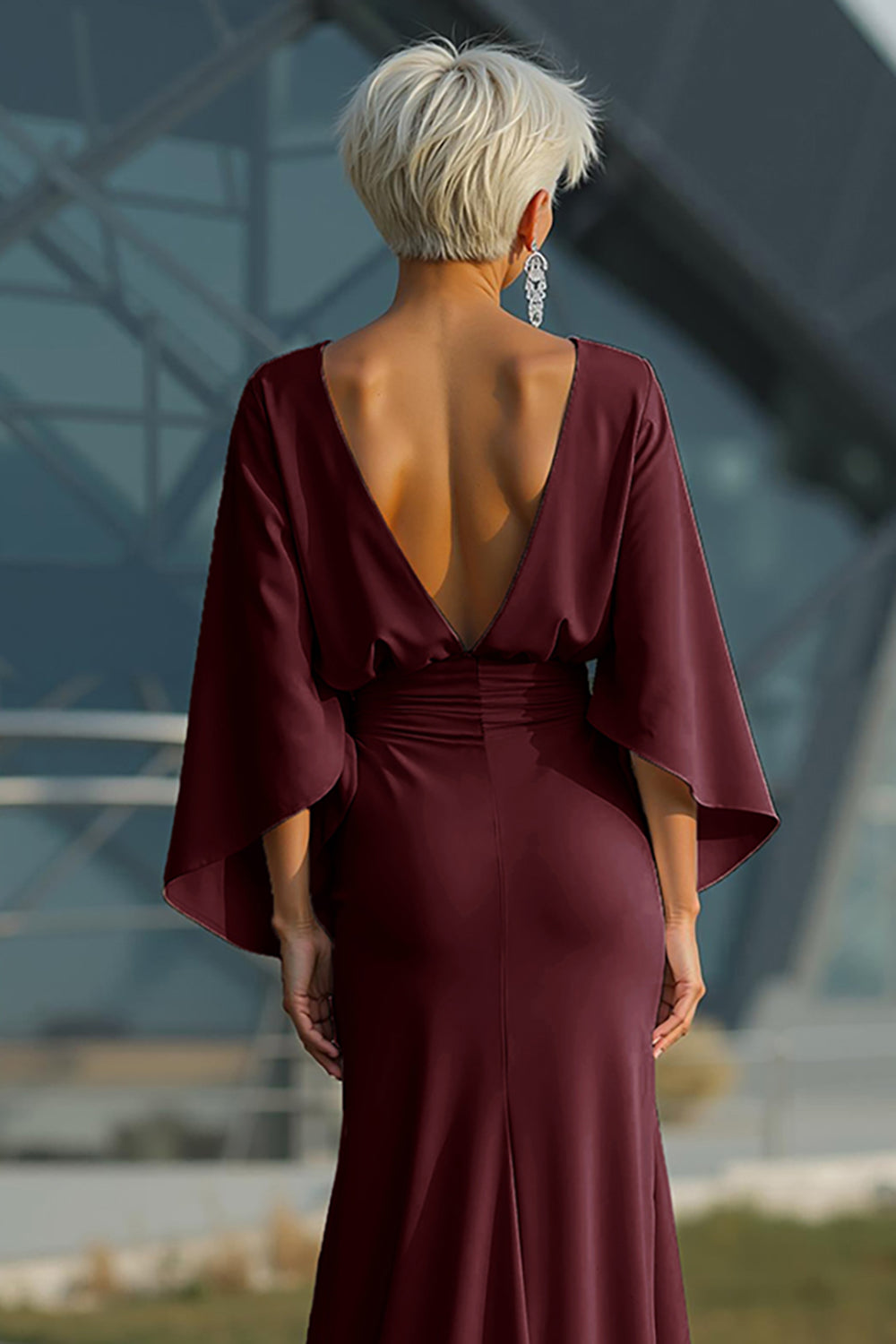 Dress 3/4 Sleeves Long Mother of the Bride Dress with Pockets