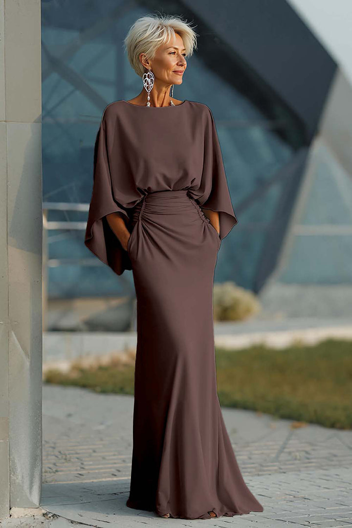 Dress 3/4 Sleeves Long Mother of the Bride Dress with Pockets