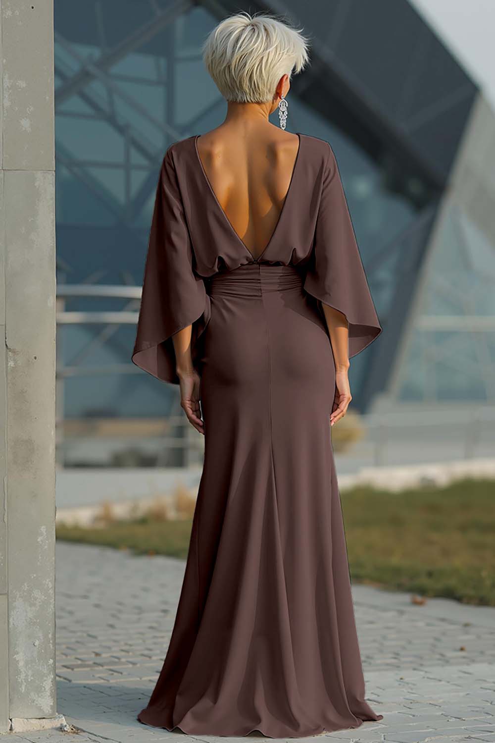 Dress 3/4 Sleeves Long Mother of the Bride Dress with Pockets
