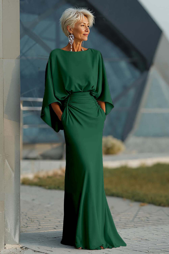 Dress 3/4 Sleeves Long Mother of the Bride Dress with Pockets