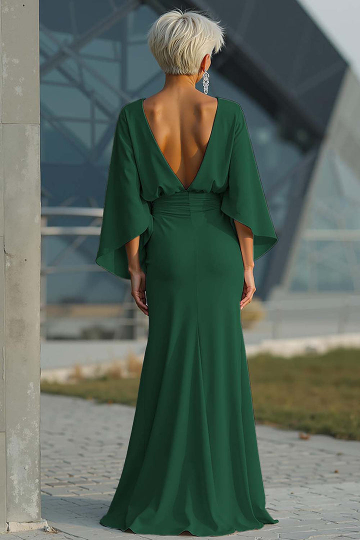 Dress 3/4 Sleeves Long Mother of the Bride Dress with Pockets