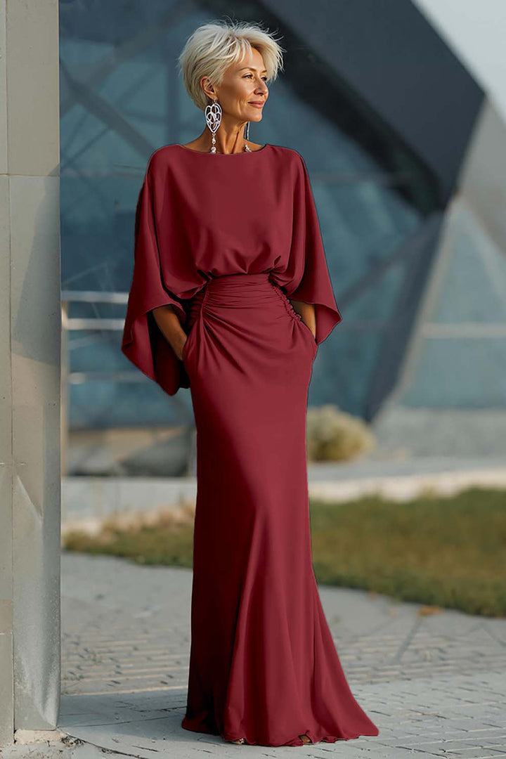 Dress 3/4 Sleeves Long Mother of the Bride Dress with Pockets