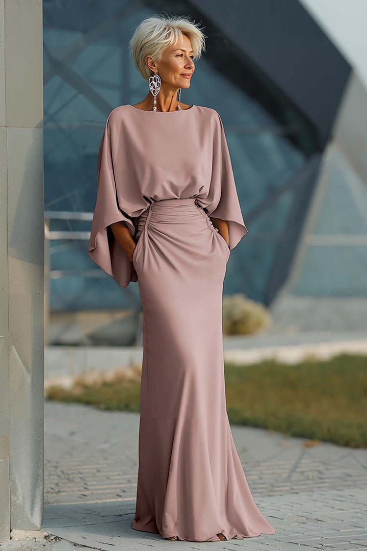 Dress 3/4 Sleeves Long Mother of the Bride Dress with Pockets