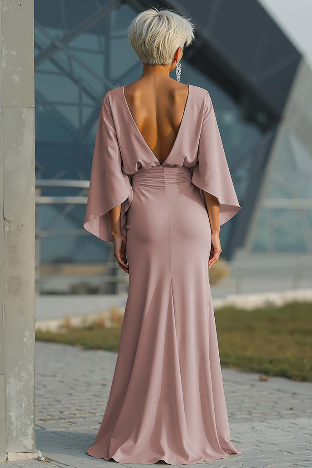 Dress 3/4 Sleeves Long Mother of the Bride Dress with Pockets