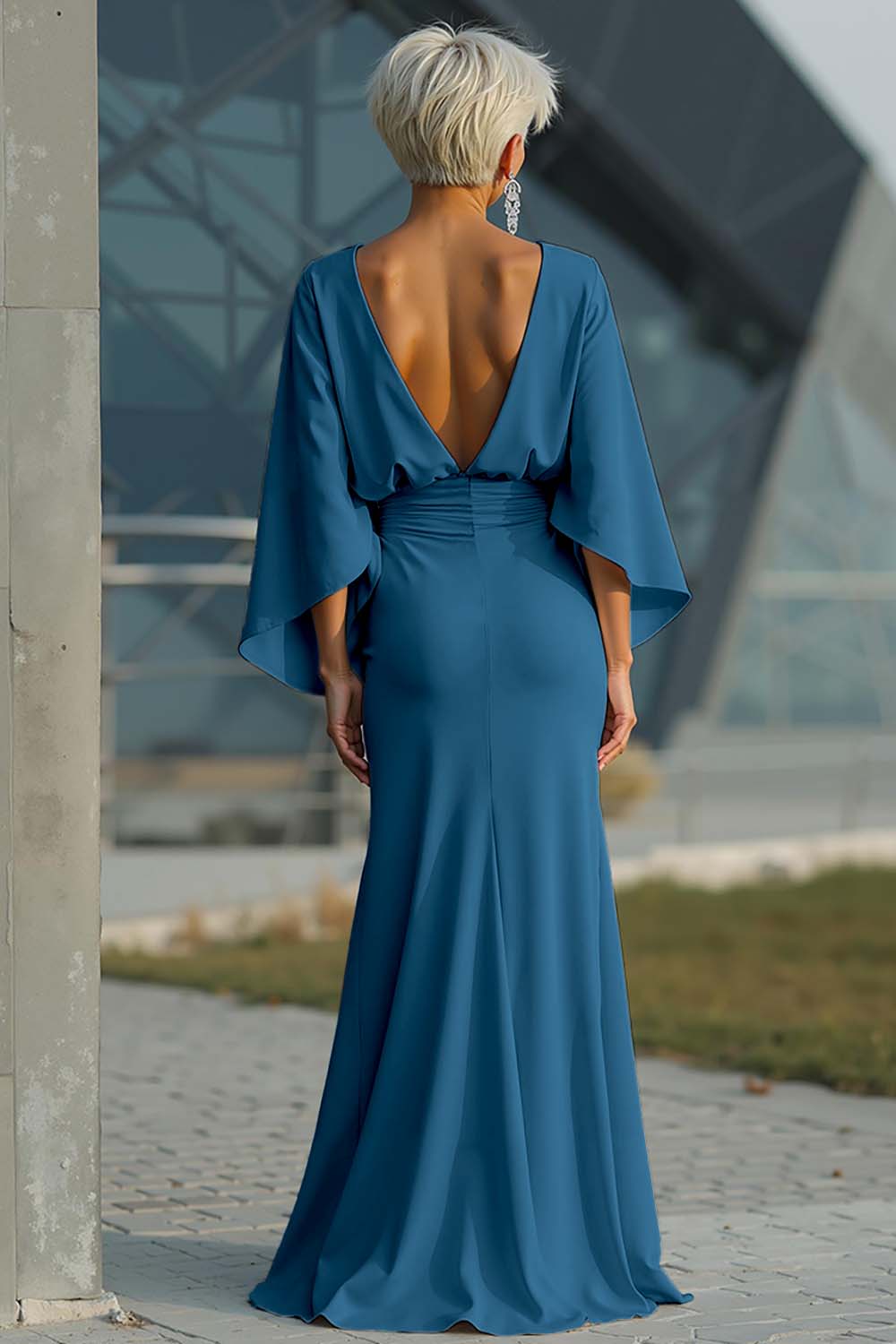 Dress 3/4 Sleeves Long Mother of the Bride Dress with Pockets