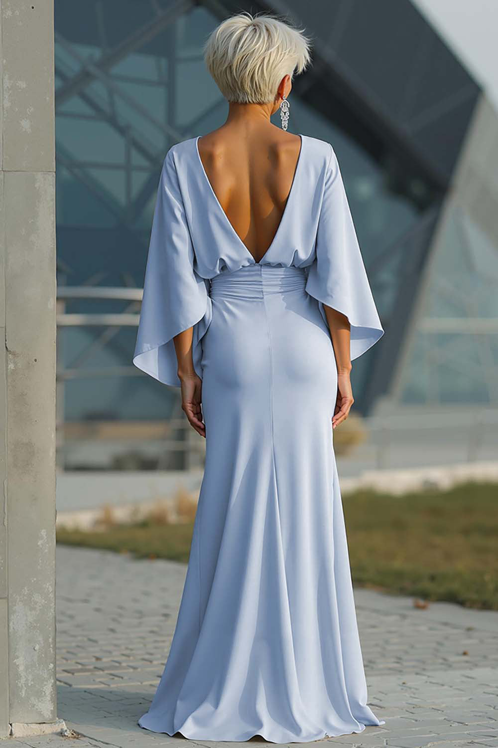 Dress 3/4 Sleeves Long Mother of the Bride Dress with Pockets