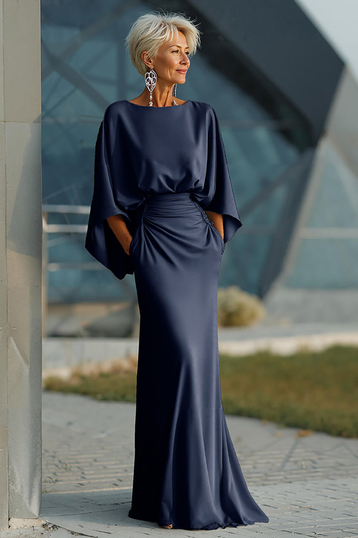 Dress 3/4 Sleeves Long Mother of the Bride Dress with Pockets