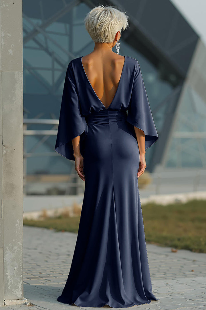 Dress 3/4 Sleeves Long Mother of the Bride Dress with Pockets