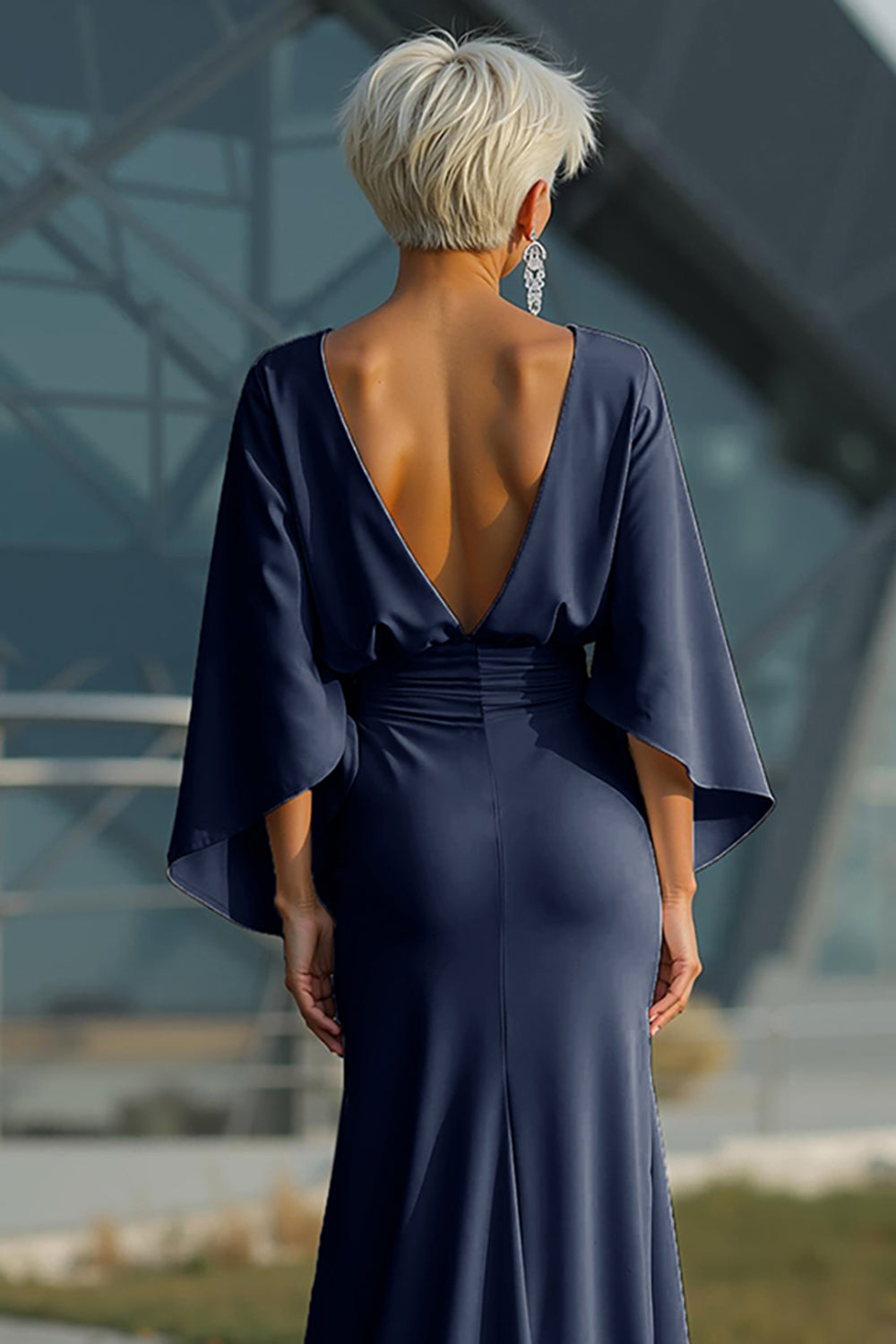 Dress 3/4 Sleeves Long Mother of the Bride Dress with Pockets
