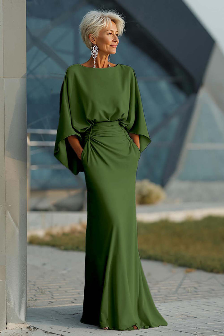 Dress 3/4 Sleeves Long Mother of the Bride Dress with Pockets