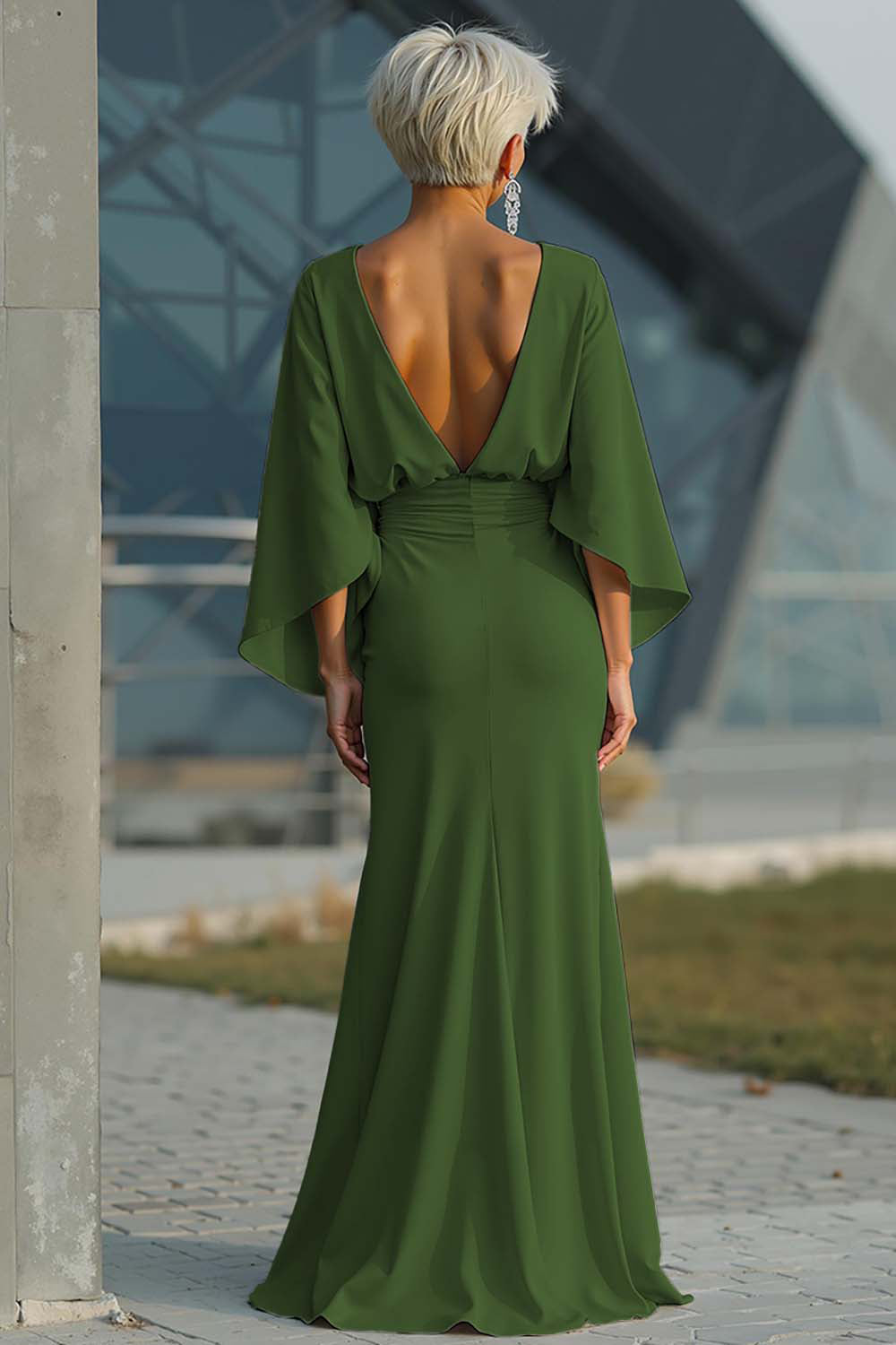 Dress 3/4 Sleeves Long Mother of the Bride Dress with Pockets