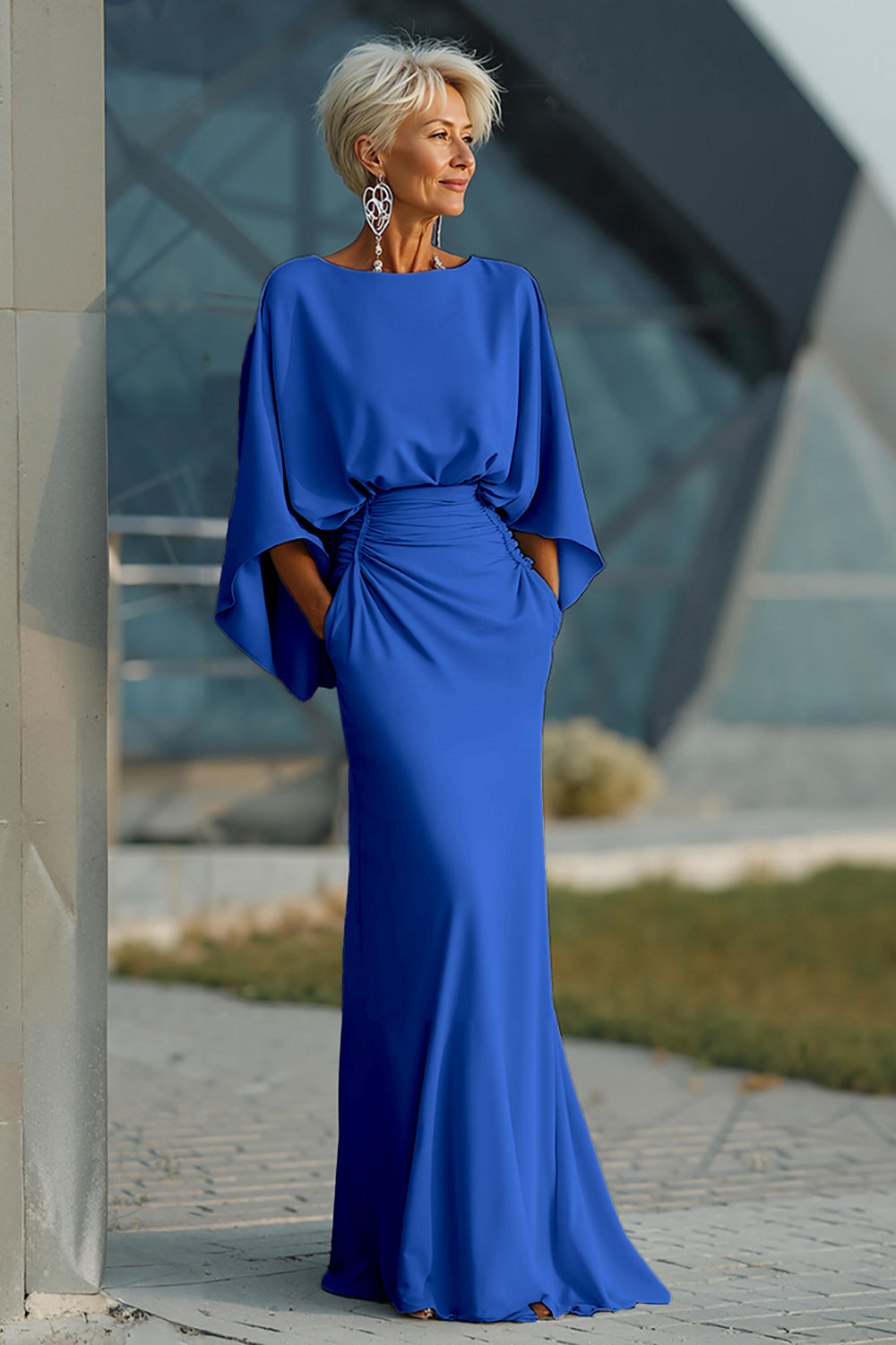 Dress 3/4 Sleeves Long Mother of the Bride Dress with Pockets