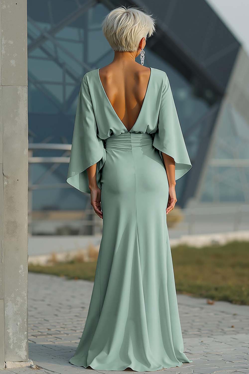 Dress 3/4 Sleeves Long Mother of the Bride Dress with Pockets