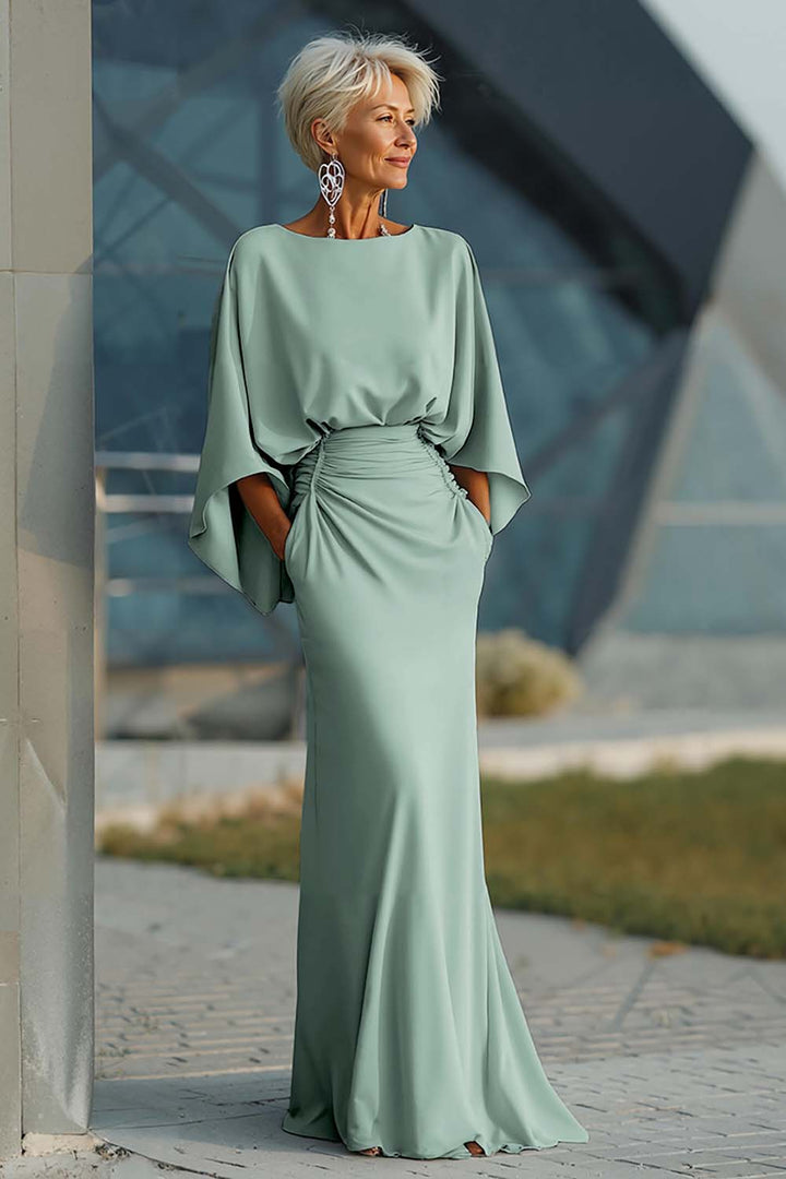 Dress 3/4 Sleeves Long Mother of the Bride Dress with Pockets