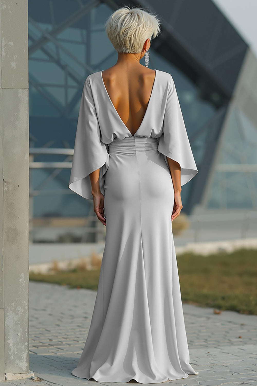 Dress 3/4 Sleeves Long Mother of the Bride Dress with Pockets