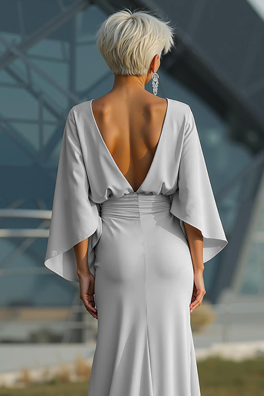 Dress 3/4 Sleeves Long Mother of the Bride Dress with Pockets