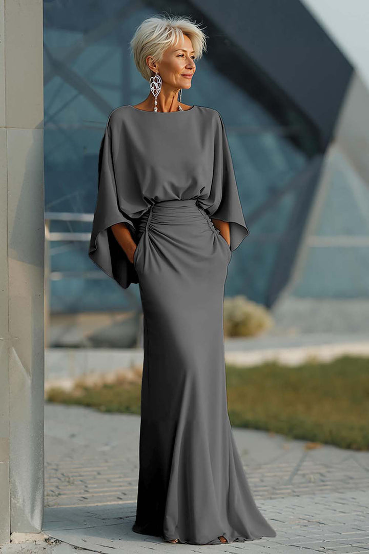 Dress 3/4 Sleeves Long Mother of the Bride Dress with Pockets