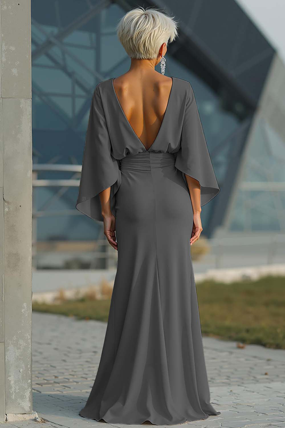 Dress 3/4 Sleeves Long Mother of the Bride Dress with Pockets
