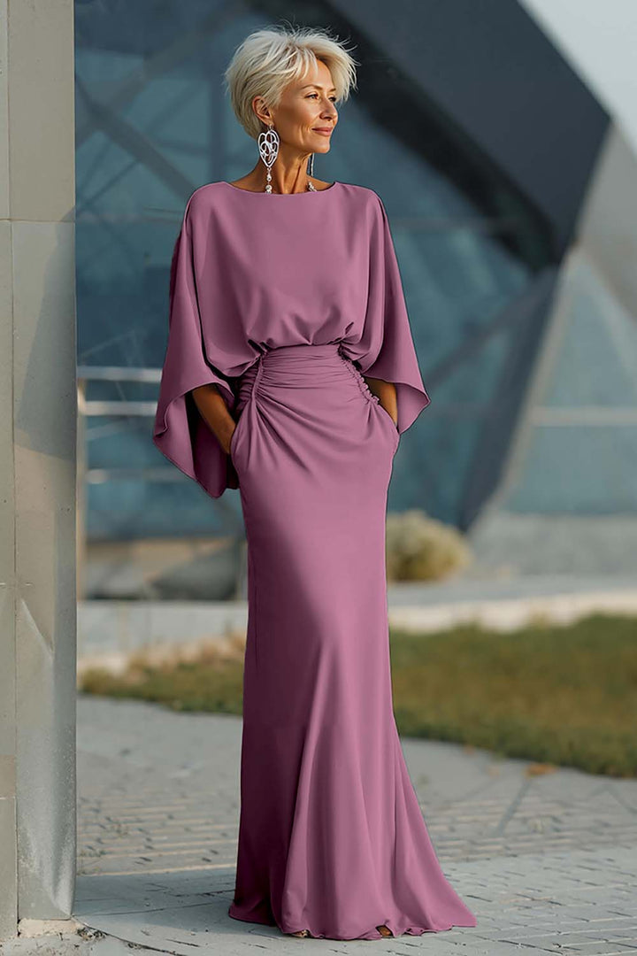 Dress 3/4 Sleeves Long Mother of the Bride Dress with Pockets