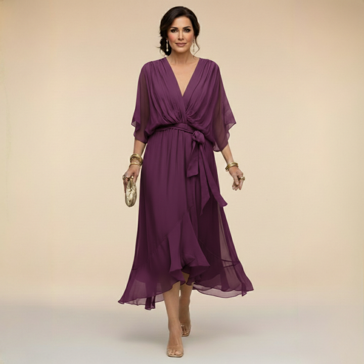 MARTA - CHIFFON DRESS WITH V-NECK