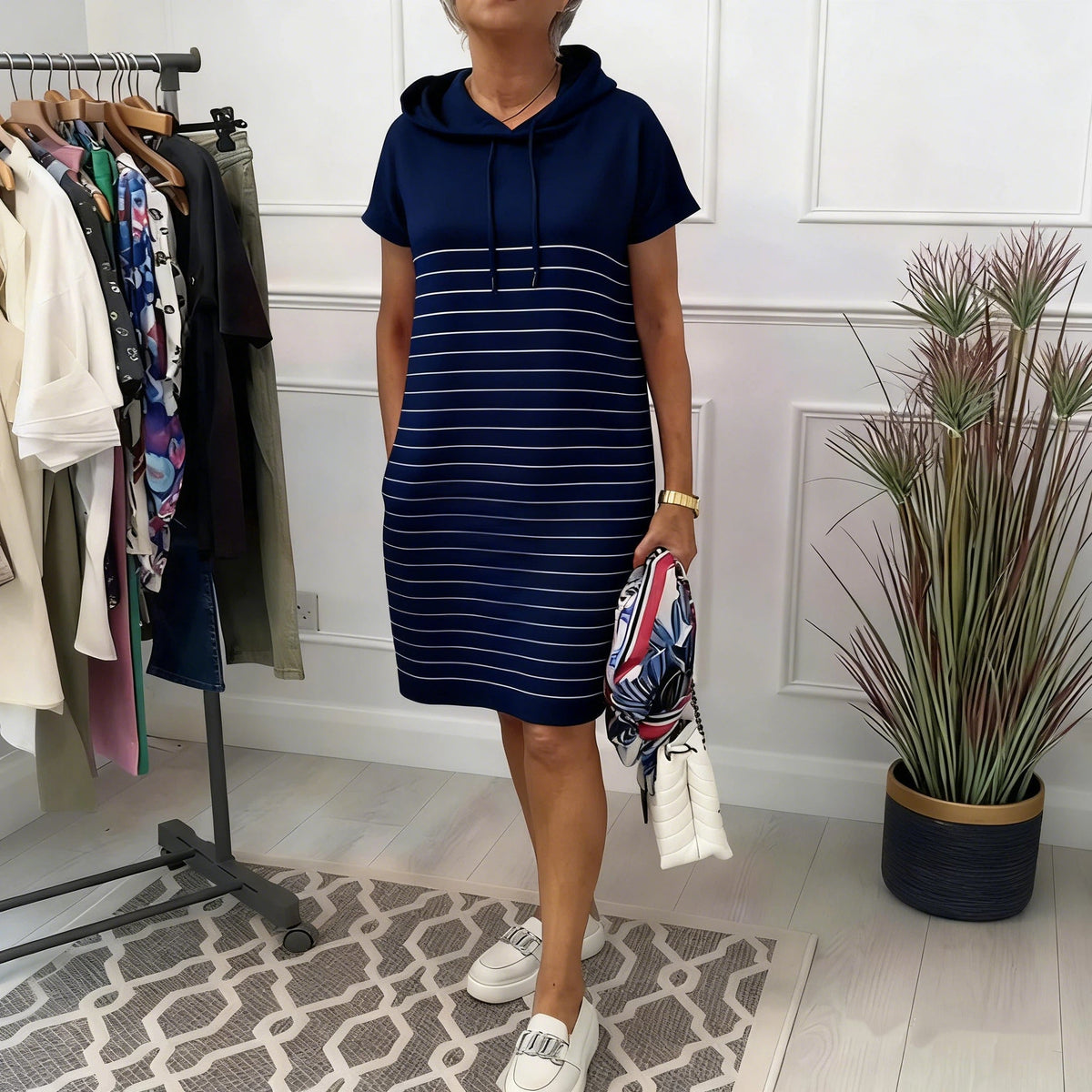 Gavellea - Women's Striped Hoodie Dress for Casual Everyday Comfort