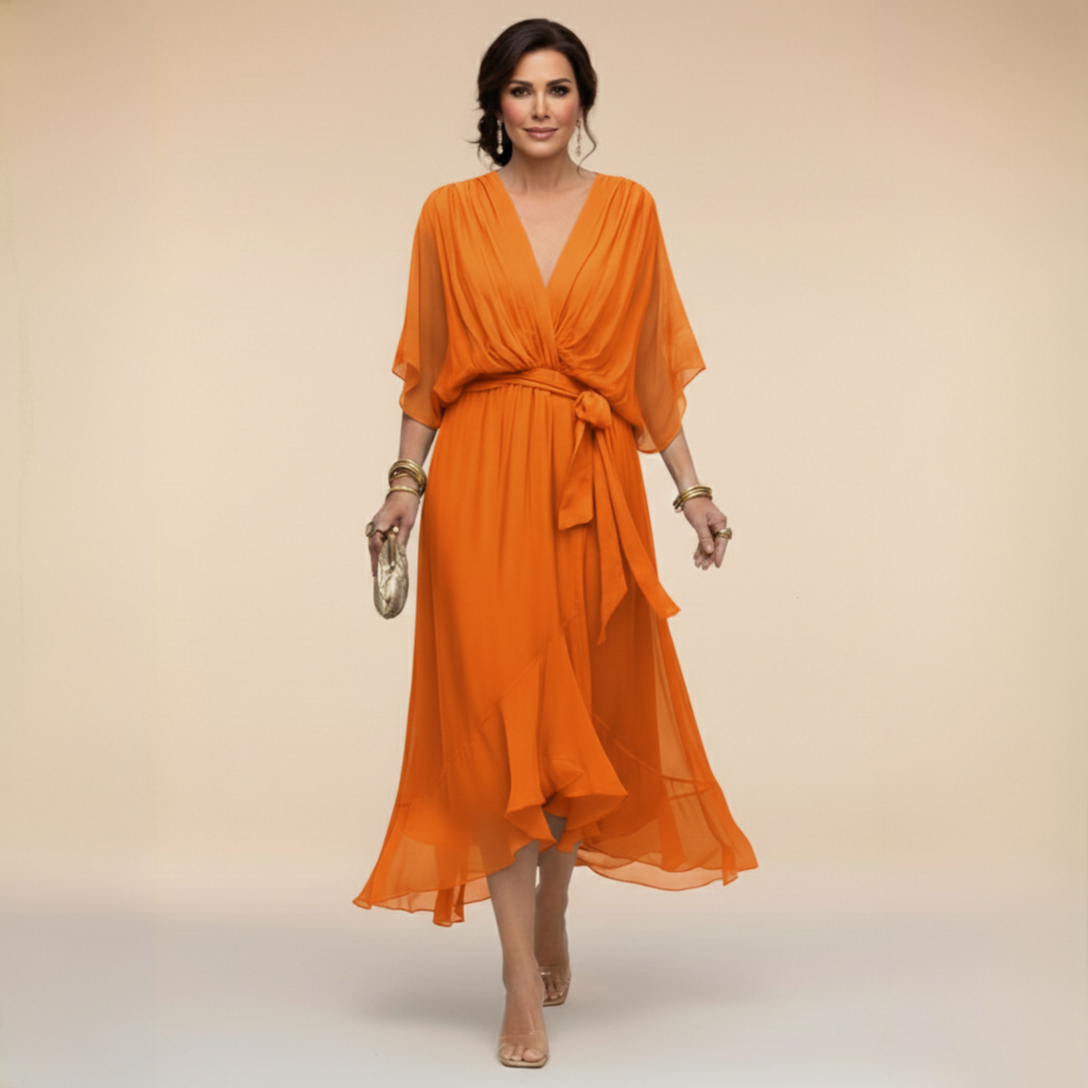 MARTA - CHIFFON DRESS WITH V-NECK