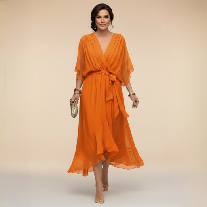 MARTA - CHIFFON DRESS WITH V-NECK