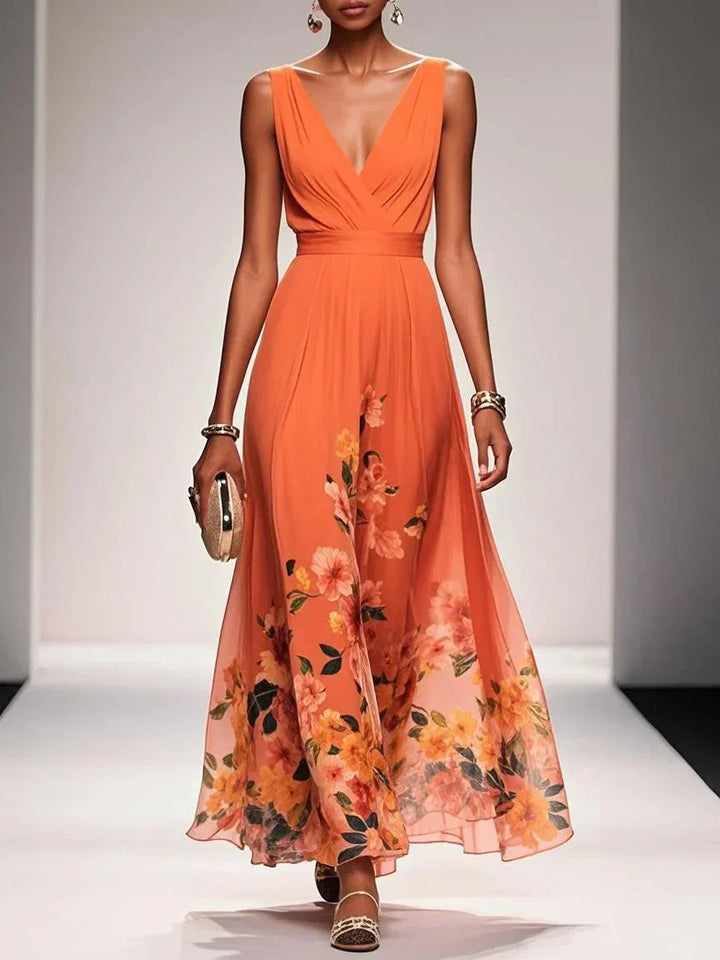 Rosa - Floral Chiffon V-Neck Maxi Dress