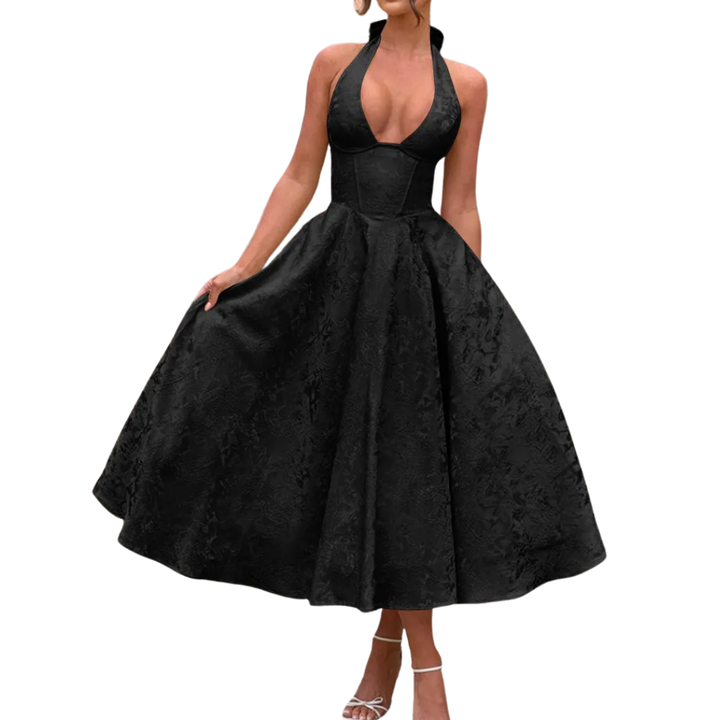 Morgan | Embroidered Halter V-Neck Gown