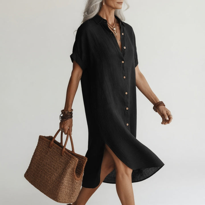 Évanélie | Premium Breathable Midi Shirt Dress with Parisian Flair