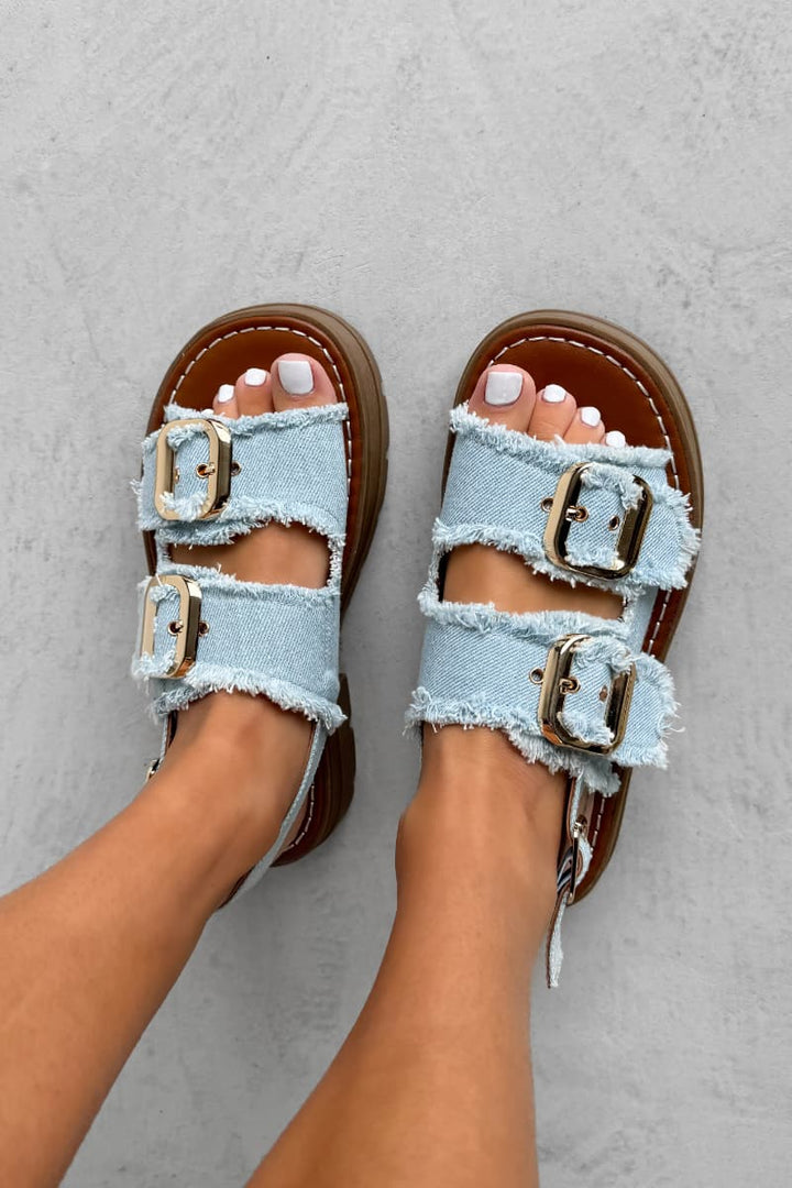 KATE - Chunky Buckle Sandals Denim