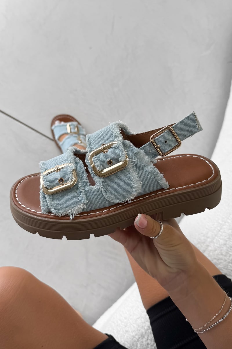 KATE - Chunky Buckle Sandals Denim