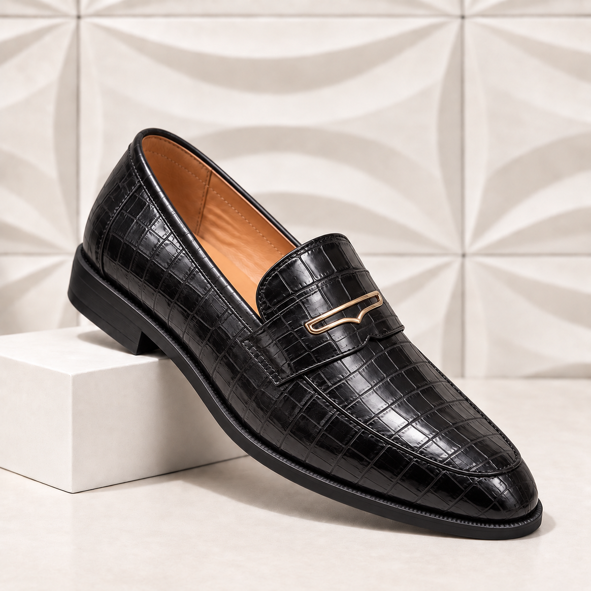 Alton Croc Leather Loafers