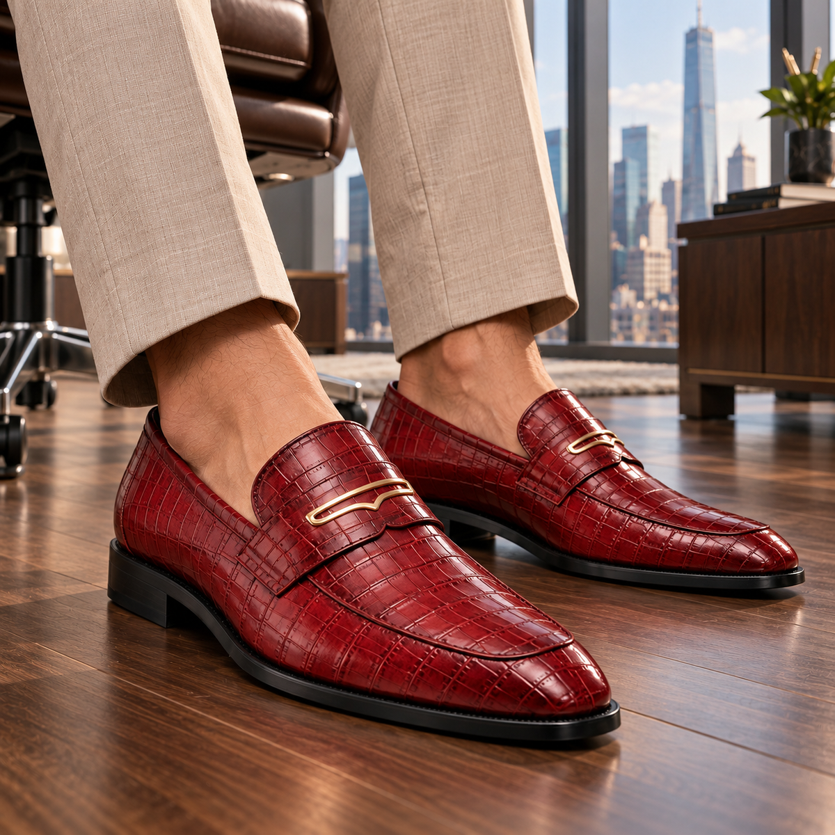 Alton Croc Leather Loafers